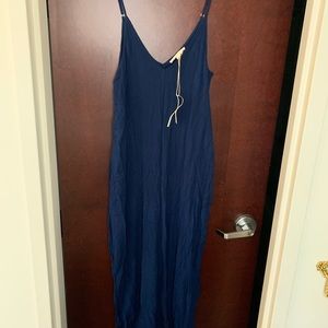 Navy Blue Lovestitch V neck Maxi Dress Spaghetti Strap Rayon Flowy Crepe